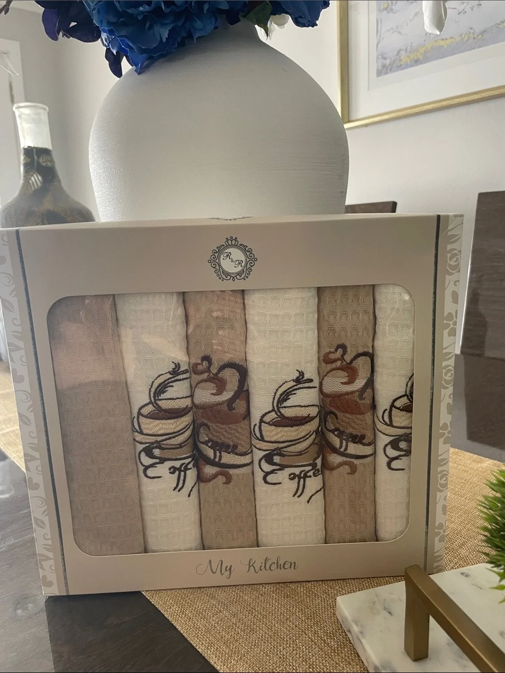 Beige & Cream Waffle Weave Coffee Kitchen Towels - 6-Pack